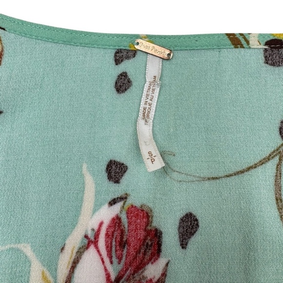 Free People Bella Floral V-Neck Bell Sleeve Tunic Teal Size Small - Picture 9 of 12